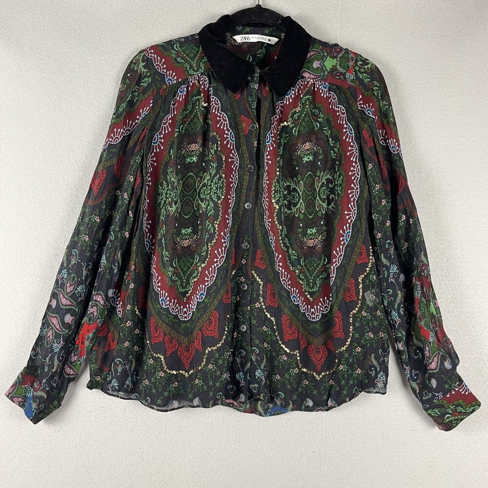 Zara Whimsigoth Paisley Top Womens XS Sequins Dark Academia Sheer Witchy Artsy